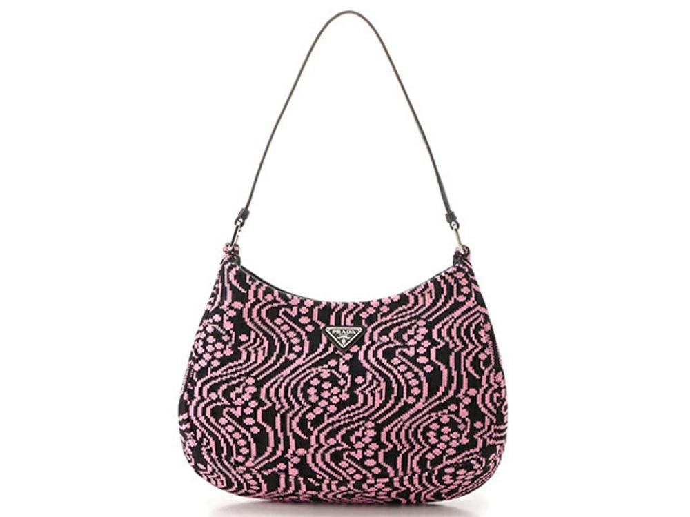 Prada Cleo Shoulder Bag Jacquard Leather Pink Black